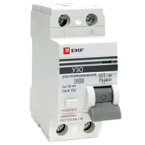 Выключатель дифференциального тока (УЗО) 2п 63А 30мА тип AC (электр.) elcb-2-63-30-e EKF