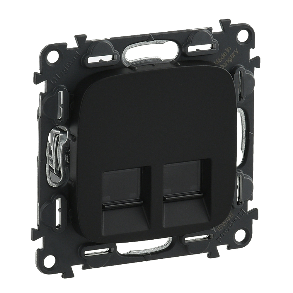 Valena ALLURE.Информационная розетка двойная RJ45 Кат.6 UTP.С лицевой панелью.Антрацит 753953 Legrand