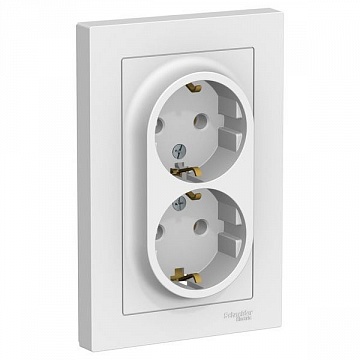 Розетка двухместная ATLASDESIGN, скрытый монтаж, с заземлением, белый ATN000124 Schneider Electric