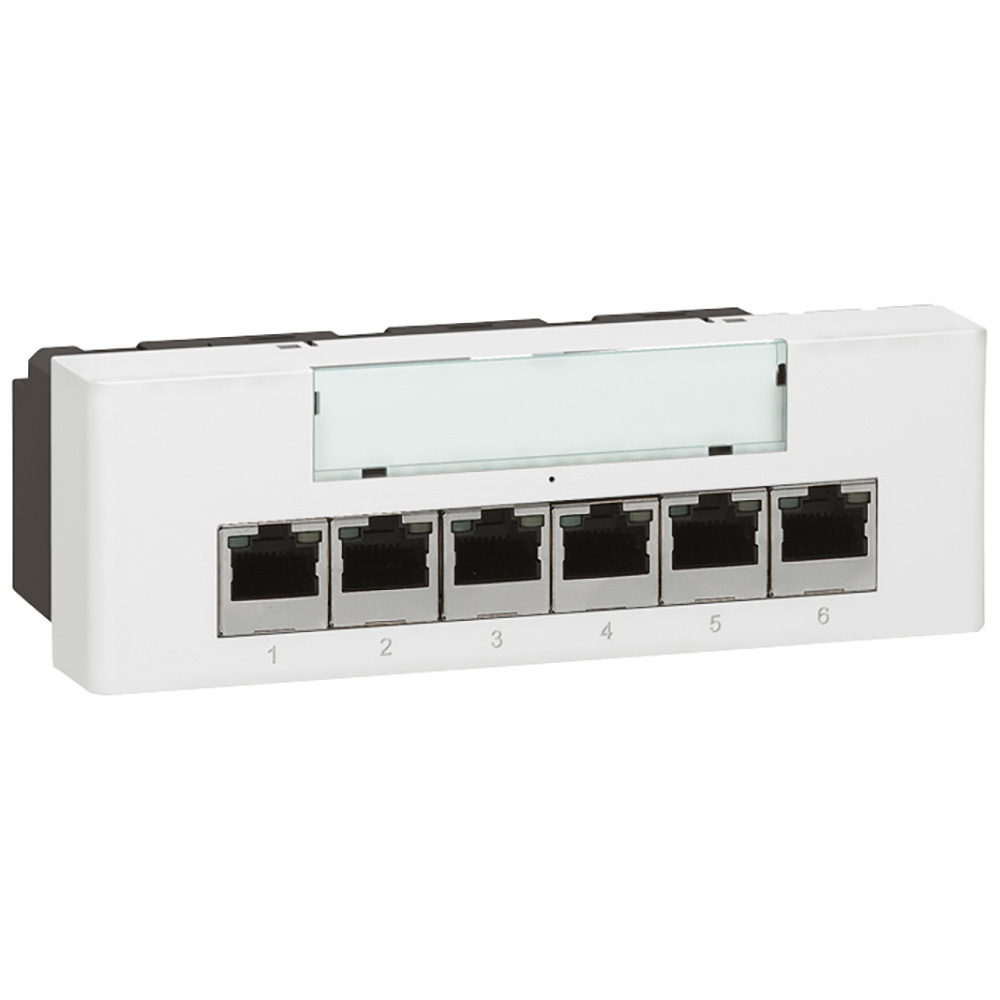 Коммутатор Ethernet 10/100 base T - встраиваемый - Программа Mosaic - 10/100 BASE T - 6+1RJ 45 - PоE - 6 модулей - белый 077901 Legrand