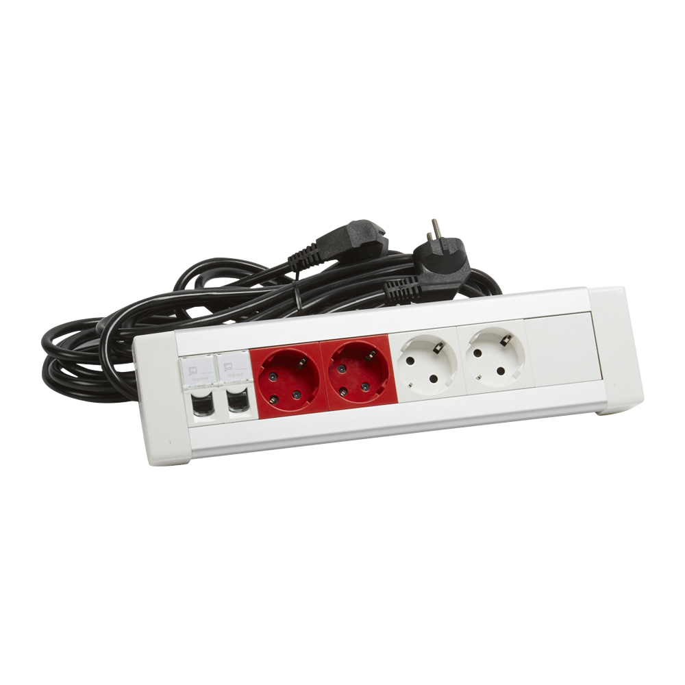 Настольный блок - 2Х2К+3 + 2Х2К+3 (с механической блокировкой)+ 2xRJ45 Cat. 6 FTP + 2 заглушки - со шнуром 653563 Legrand