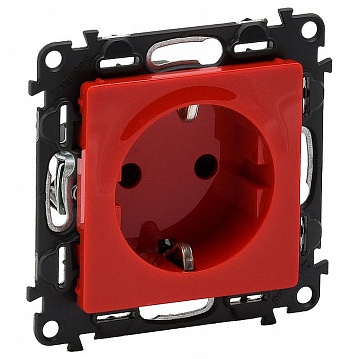Розетка VALENA LIFE, скрытый монтаж, с заземлением, со шторками, красный 753129 Legrand