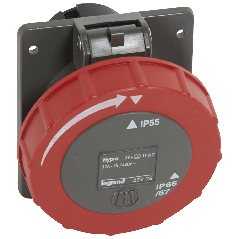Встраиваемая розетка Hypra - IP 66/67-55 - 3К+3 - 440 В - 32 А - пластик 052926 Legrand