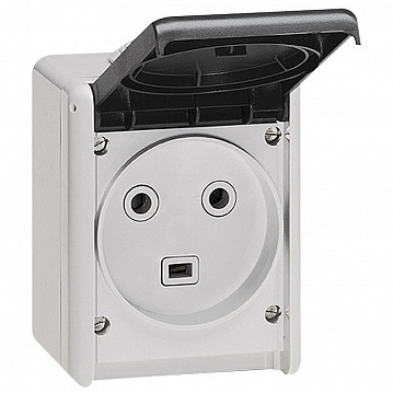 Plexo55 Розетка 2К+З 32А 230В~ в сборе, серая 055872 Legrand