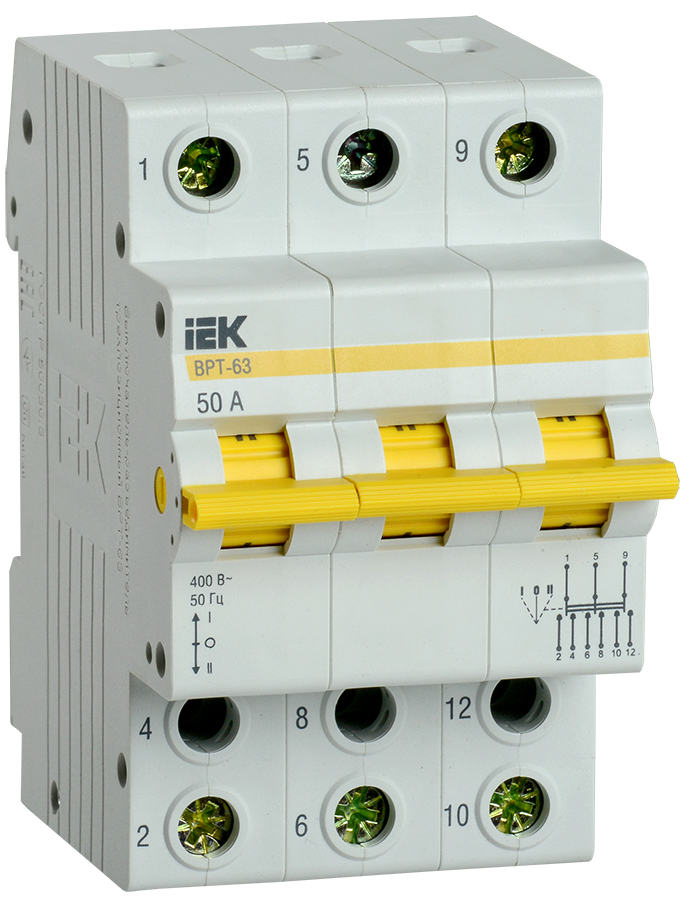 Выключатель-разъединитель трехпозиционный ВРТ-63 3P 50А MPR10-3-050 IEK