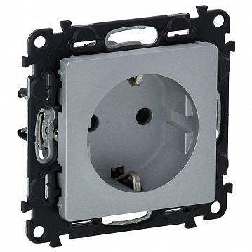 Розетка VALENA LIFE, скрытый монтаж, с заземлением, алюминий 753624 Legrand