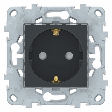 Розетка UNICA NEW, скрытый монтаж, с заземлением, со шторками, антрацит NU505754 Schneider Electric