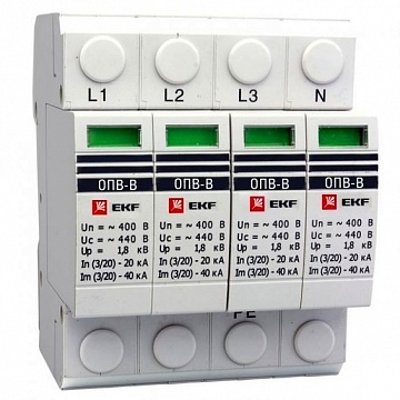 Ограничитель импульсных напряжений ОПВ-B/4P In 30кА 400В PROxima арт. opv-b4 EKF
