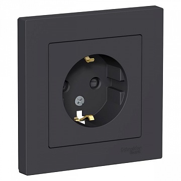 Розетка ATLASDESIGN, скрытый монтаж, с заземлением, со шторками, карбон ATN001044 Schneider Electric