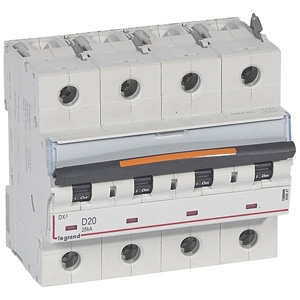 Выключатель автоматический четырехполюсный DX3 20А D 25кА (6 мод) 409847 Legrand