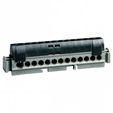Клеммная колодка IP 2X - фаза - чёрная - 1 x 6-25мм² - 16 x 1,5-16мм² - длина 141 мм 004855 Legrand