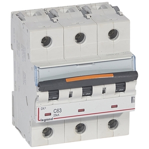 Выключатель автоматический трехполюсный DX3 63А C 25кА (4,5 мод) 409787 Legrand