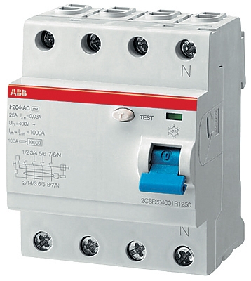 Выключатель дифференциальный (УЗО) F204 4п 100А 100мА тип AC 2CSF204001R2900 ABB