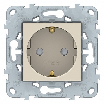 Розетка UNICA NEW, скрытый монтаж, с заземлением, со шторками, бежевый NU505744 Schneider Electric