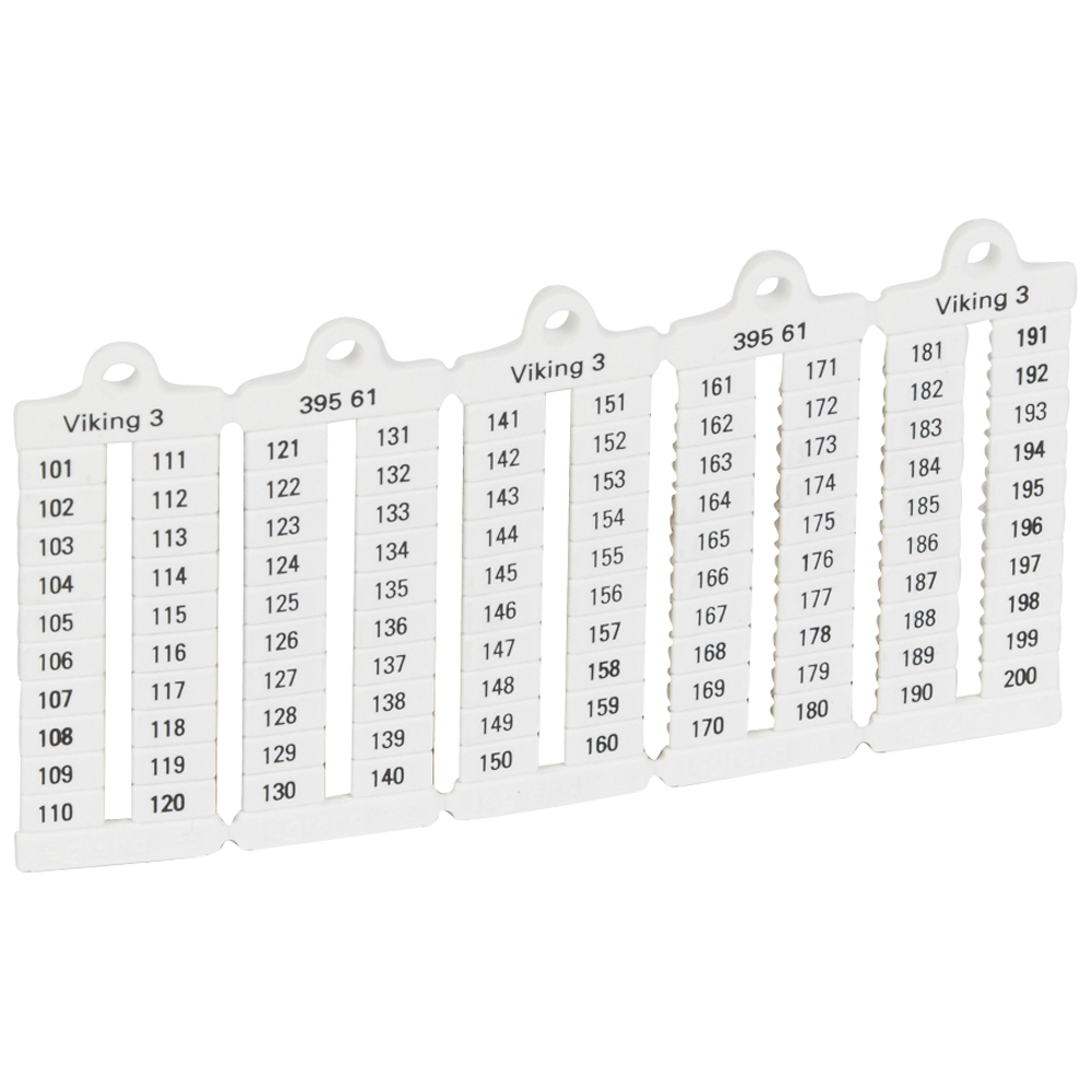 Листы с этикетками для клеммных блоков Viking 3 - вертикальный формат - шаг 5 мм - цифры от 101 до 200 039561 Legrand