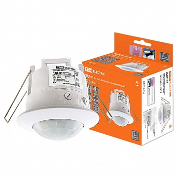 датчик движения точечный ДДТ-01 1200Вт, 10-420с, 6м, 3+Лк, 120(сбоку)+360(сверху)гр IP20 SQ0324-0017 TDM