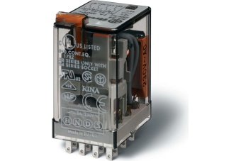 Реле миниатюрное универсальное монтаж в розетку контакты AgNi 4CO 7A блокируемая кнопка Тест+светодиод+диод (55.34.9.024.0090) 553490240090 Finder