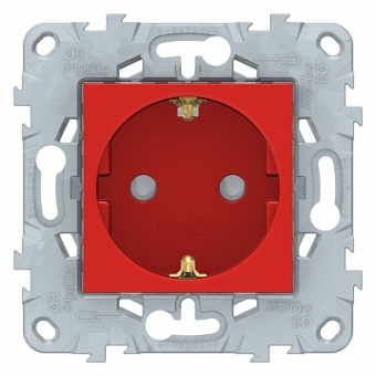 Розетка UNICA NEW, скрытый монтаж, с заземлением, со шторками, красный NU503703 Schneider Electric