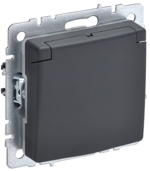BRITE Розетка 1-местная с заземлением с защитными шторками и крышкой 16А IP44 РСбш10-3-44-БрГ графит BR-R16-16-44-K53 IEK