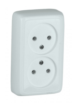 Розетка 2-м ОП Альфа 16А IP20 защ. шторки с изолир. пластиной бел.