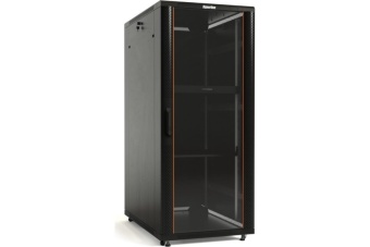 Шкаф напольный 19-дюймовый 22U 1166x600х800мм передняя стеклянная дверь со стальными перфорированными боковинами задняя дверь сплошная ручка с замком крыша нового типа черный (RAL 9004) (разобранный)