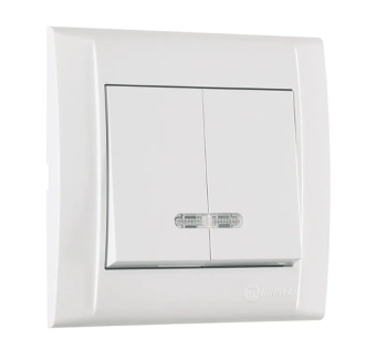 Defne Выключатель двухклавишный с подсветкой белый 42001023 Makel