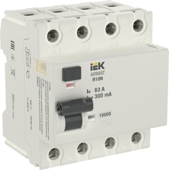 ARMAT Выключатель дифференциального тока R10N 4P 63А 300мА тип AC AR-R10N-4-063C300 IEK