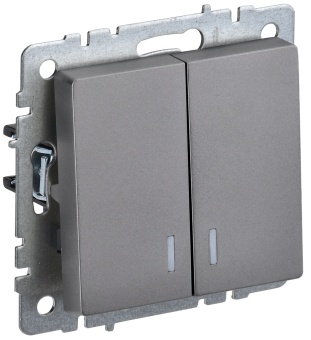 BRITE Выключатель 2-клавишный с индикацией 10А ВС10-2-1-БрС сталь BR-V20-1-10-K46 IEK