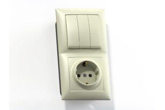 Блок СП БКВР-413 Селена (3-кл. выкл. + розетка с заземл.) сл. кость Кунцево 8178