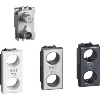 Розетка телевизионная TV/SAT 1мод. Axolute с топологией "звезда" экранир. компл. панелей: бел./алюм./антрацит Leg BTC H4214D Bticino
