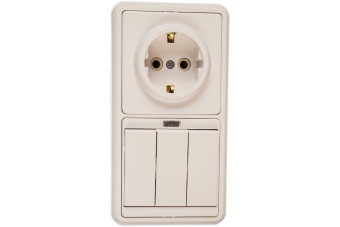 Блок БКВР-054 Бэлла (3-кл. выкл. с подсветкой + розетка с заземл.) бел. Кунцево 5845