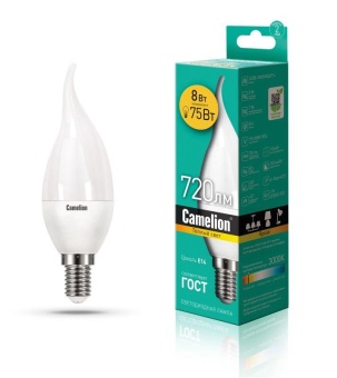 Лампа светодиодная LED8-CW35/830/E14 8Вт свеча на ветру 3000К тепл. бел. E14 720лм 220В