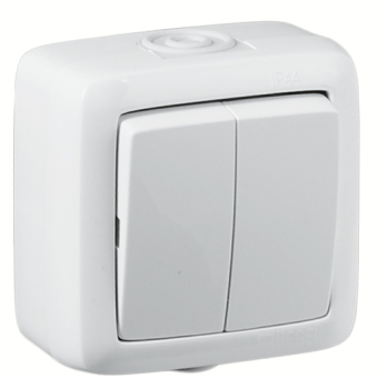 Выключатель двухклавишный наружный белый 16А IP44 16АВА16-251HEGEL