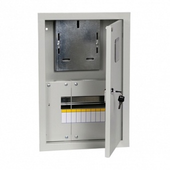 Распределительный шкаф ЩУРв 9 мод., IP31, встраиваемый, сталь, серая дверь, с клеммами код. MKM24-V-09-31-ZO IEK
