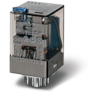 Реле общего назначения 11-штырьков, Втычные, Контакты AgNi, 3CO 10A, Блокируемая кнопка Тест+Флаг-индикатор (60.13.8.012.0040) 601380120040 Finder