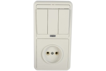 Блок БКВР-212 Бэлла (3-кл. выкл. с инд. + розетка) бел. Кунцево 5841