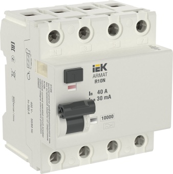 ARMAT Выключатель дифференциального тока R10N 4P 40А 30мА тип A AR-R10N-4-040A030 IEK