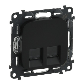 Valena ALLURE.Информационная розетка двойная RJ45 Кат.6 UTP.С лицевой панелью.Антрацит 753953 Legrand