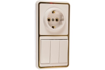 Блок БКВР-033 Бэлла (3-кл. выкл. + розетка с заземл.) зол. Кунцево 5844