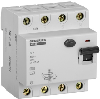 Выключатель дифференциальный (УЗО) ВД1-63 4Р 32А 100мА GENERICA MDV15-4-032-100 IEK